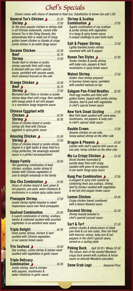 China Lobster Chef's Specials (724) 339-5555 | Fine Chinese Cuisine ...